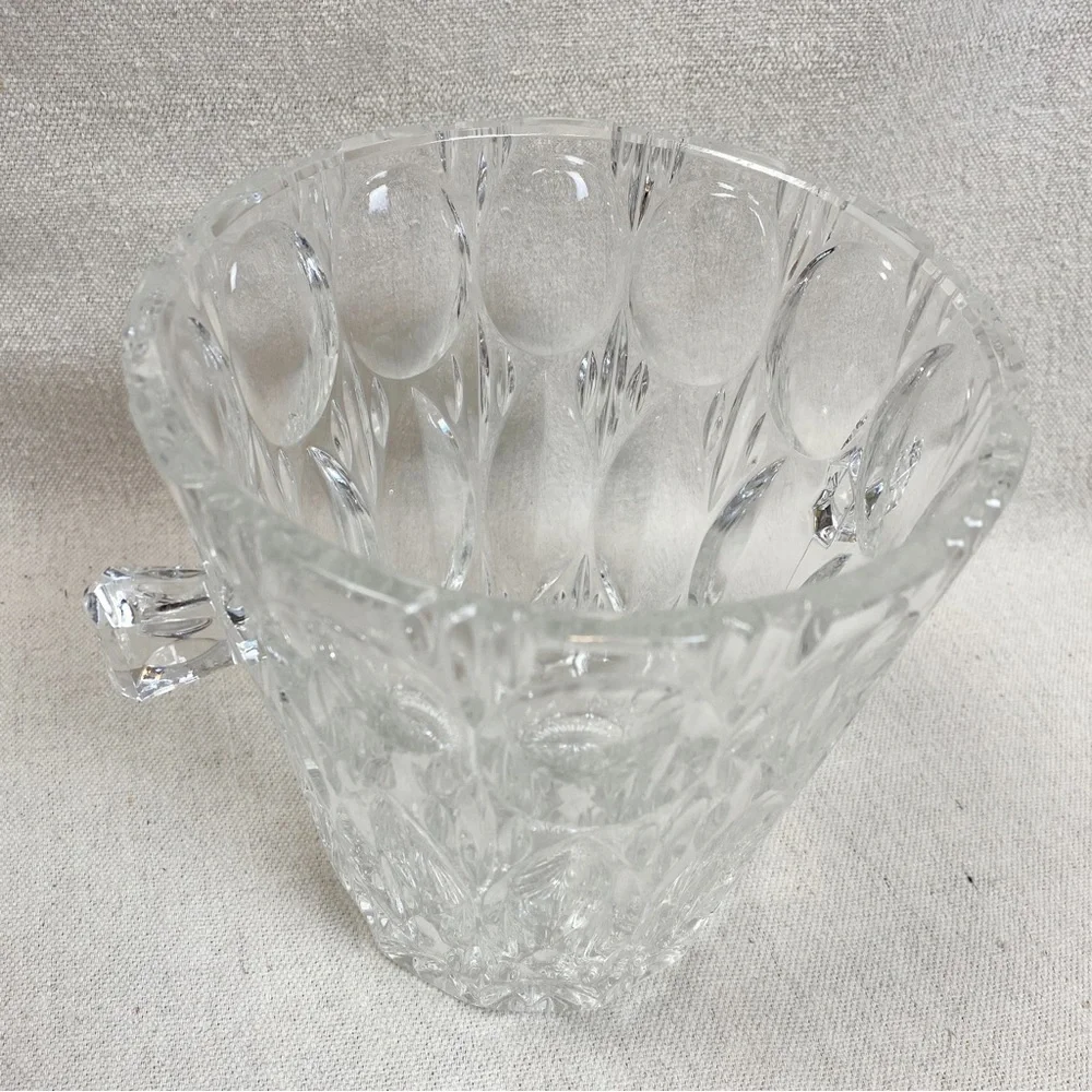 Vintage Glass Crystal ice bucket MCM Geometric ovals